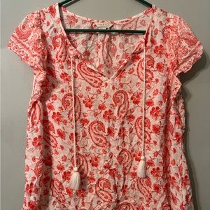 Lucky Brand Red and White Peasant Top